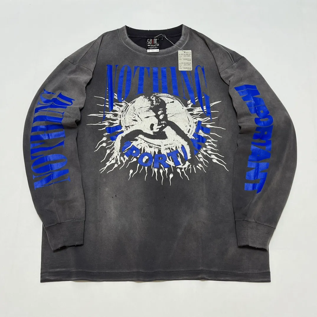 SAINT Mxxxxxx × Kosuke Kawamura's latest joint model KK_LS TEE/NOTHING IMP/BLK Holy Infant tadpole distressed long sleeves, wash black S-XL, original consistent wash mark/angel mark, original factory grade crack print, distressed mottled effect, heavy wash water, water spray fading, fade repositioning, pure handmade complex grinding and hanging